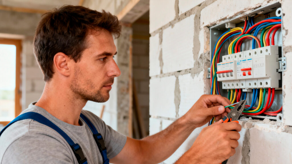 Erros na parte elétrica da obra – eletricista instalando fiação Estrela do Vale