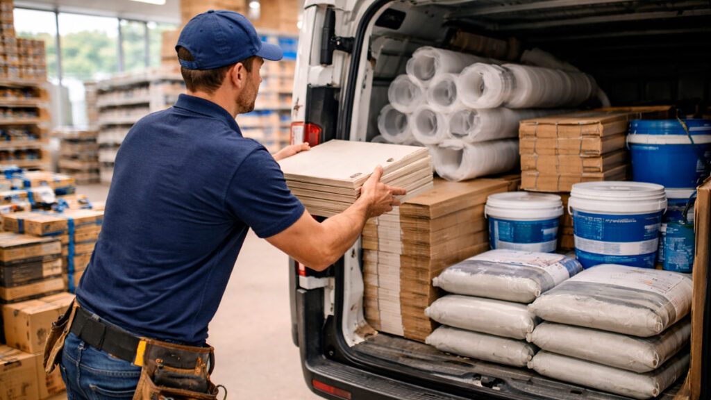 Material de construção com entrega rápida sendo preparado para envio – Estrela do Vale
